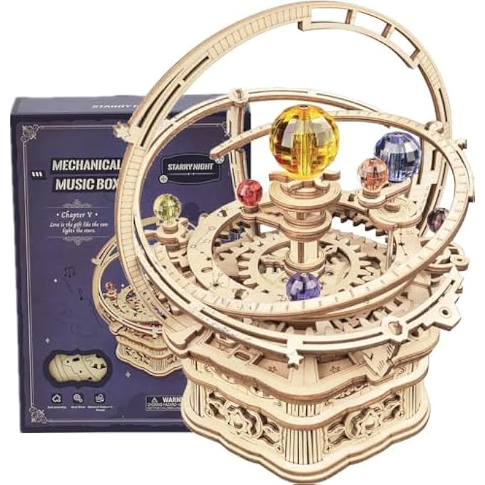 3D PUZZLE STARRY NIGHT MUSIC BOX MADE OF WOOD WITH GEAR DRIVE, DIY WOODEN PUZZLE MODEL KIT, CRAFT SETS FOR ADULTS, BIRTHDAY / CHRISTMAS GIFT - Image 1